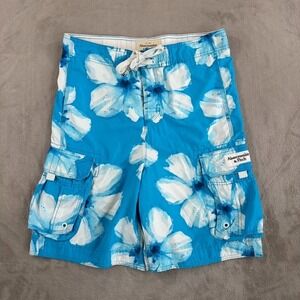 Vintage Abercrombie & Fitch Y2K Cargo Board Shorts Blue White Floral Men Medium